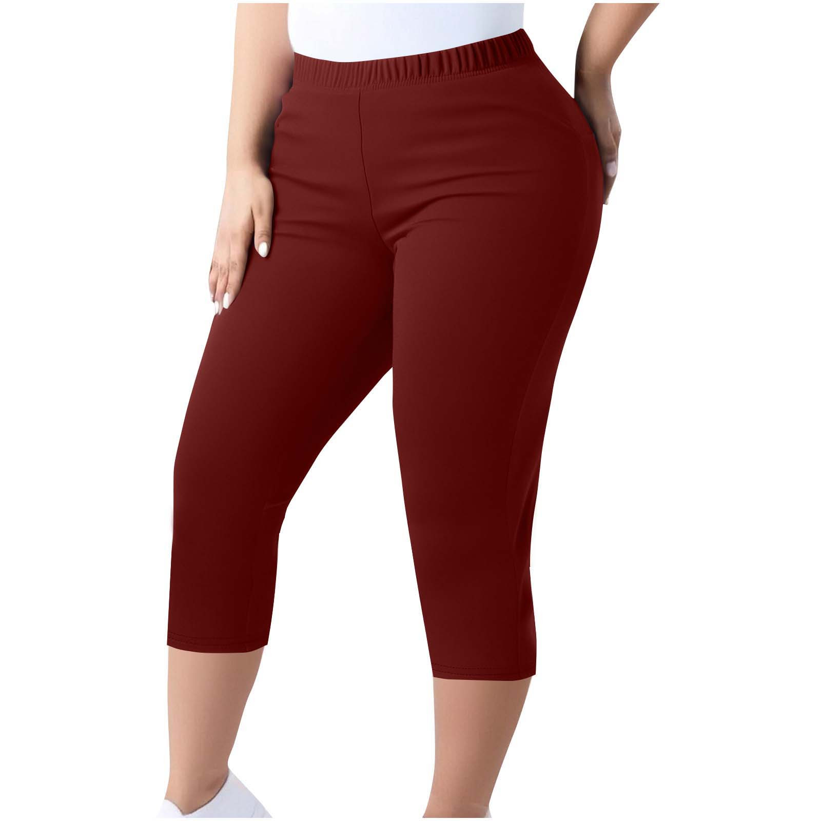 ZyeKqe Plus Size Capri Pants for Women High Waisted Knee Length Capris Stretchy Slim Fitted Pull on Summer Cropped Pants